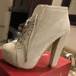Glitter high heel chunky boots size 7